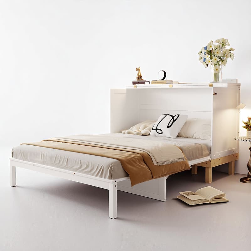 Space-Saving Queen Murphy Bed with Large Underbed Drawer, Convertible Cabinet Design