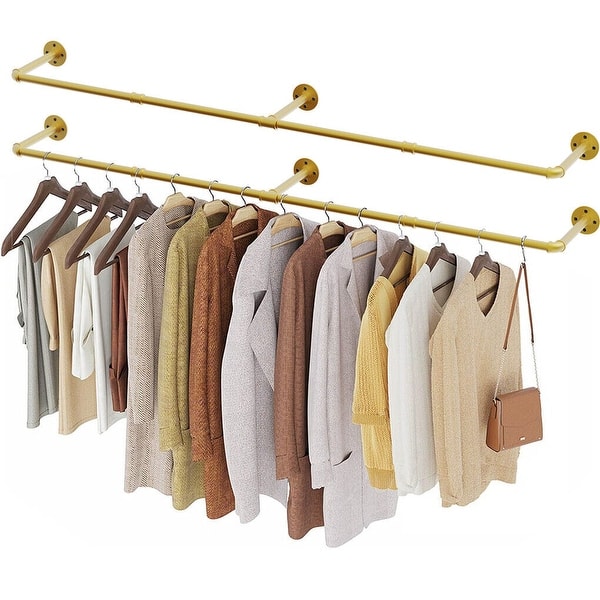Heavy Duty Clothes Rack Wall Mounted Hanging Garment Rack Gold Metal ...