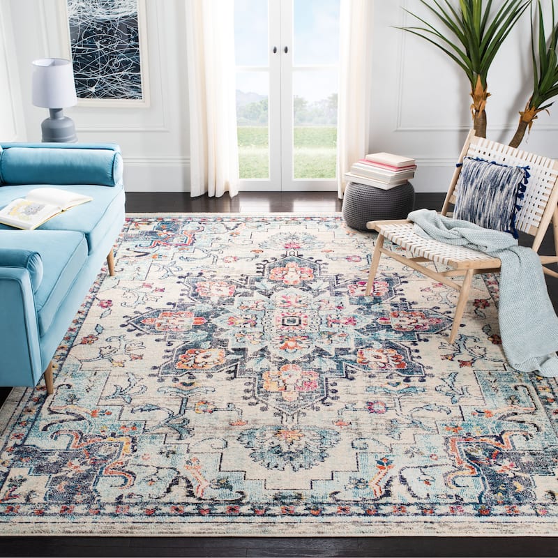 SAFAVIEH Madison Diederike Boho Medallion Distressed Rug - 12' x 18' - Cream/Blue