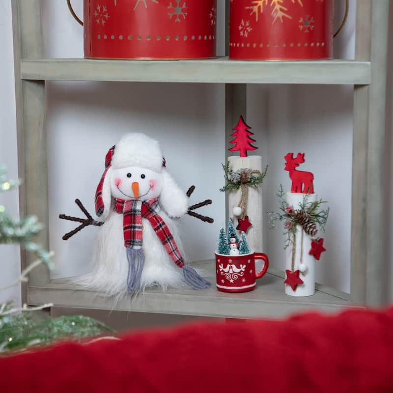 10.25" Snowman in Plaid Trapper Hat Christmas Decoration