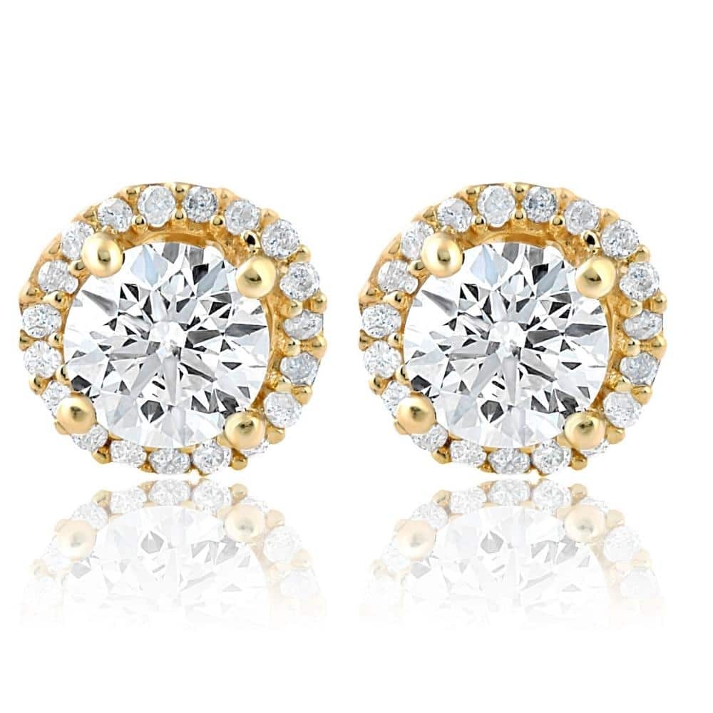 Bliss Diamond 1 Ct Halo Diamond Studs yellow Gold