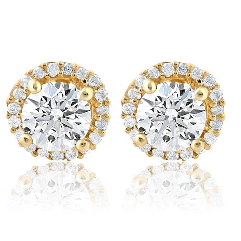 Bliss Diamond 1 Ct Halo Diamond Studs yellow Gold - Yellow