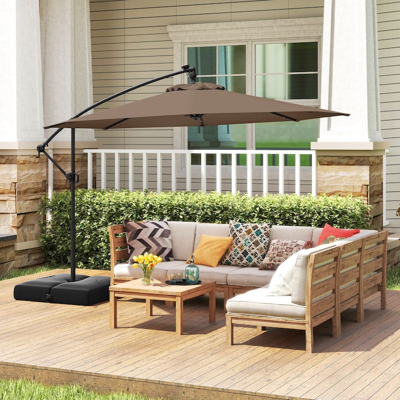 Gymax 10 FT Solar Offset Hanging Umbrella Patio Cantilever Umbrella w/