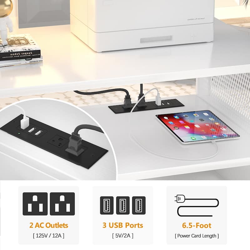 Rolling File Cabinet Lateral Office Filing Cabinets with Charging Station,Modern Printer Stand on Wheels