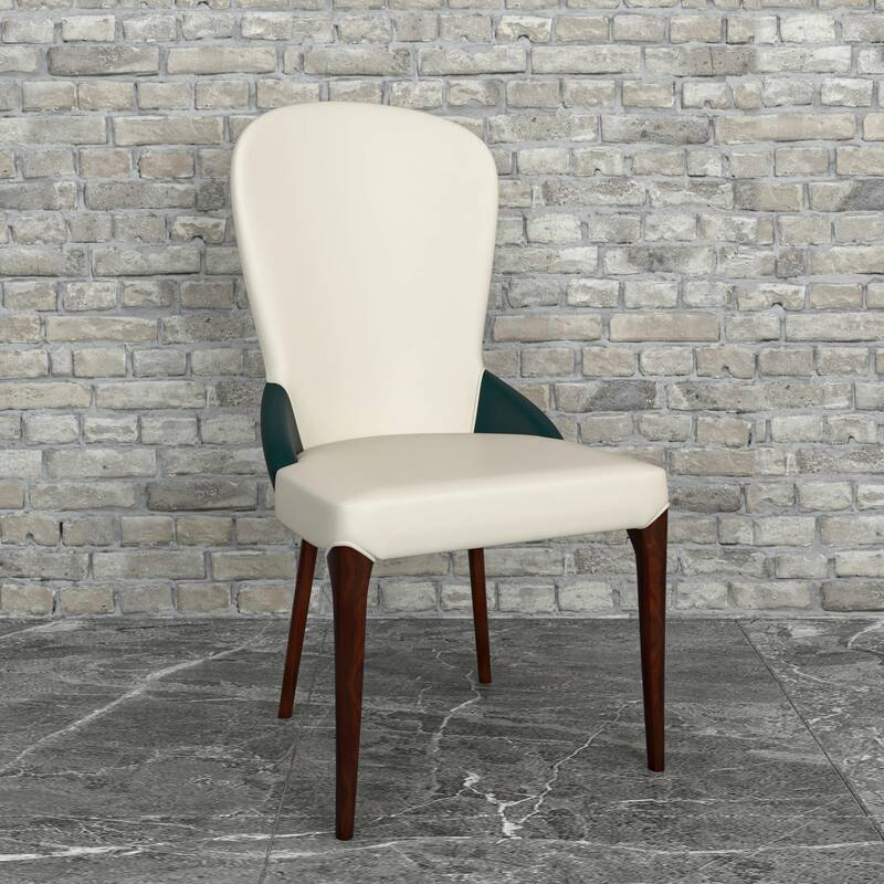 Havana Leather Upholstered Solid Wood Dining Chair Two-Tone Color Design Set of 4