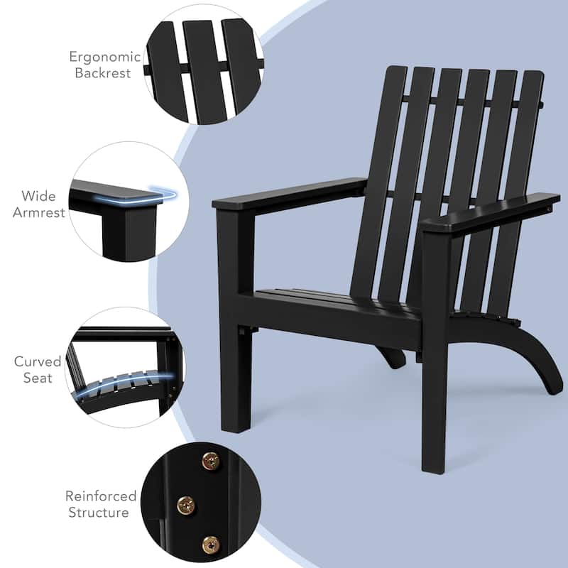 Costway 3PC Patio Adirondack Chairs Side Table Set Solid Wood Garden