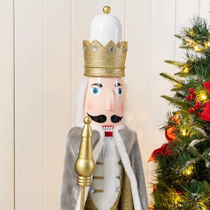Glitzhome 36"H/42"H Wooden Christmas Deluxe Gold King Soldier Nutcracker