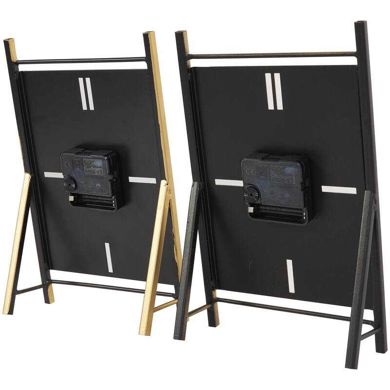 Metal Rectangular Angled Decorative Clock with Gold Accents - Set of 2 Black - CosmoLiving by Cosmopolitan