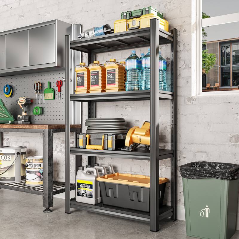 4-Tier Adjustable Metal Storage Shelf, For Garage, Shed, Supermarket, Living Room, Multi-Purpose Storage Shelf