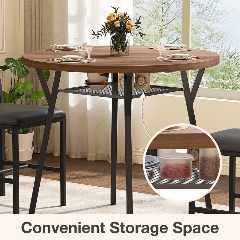 34" Round Dining Table Set with 34.5"H Dining Chair for 4 Person