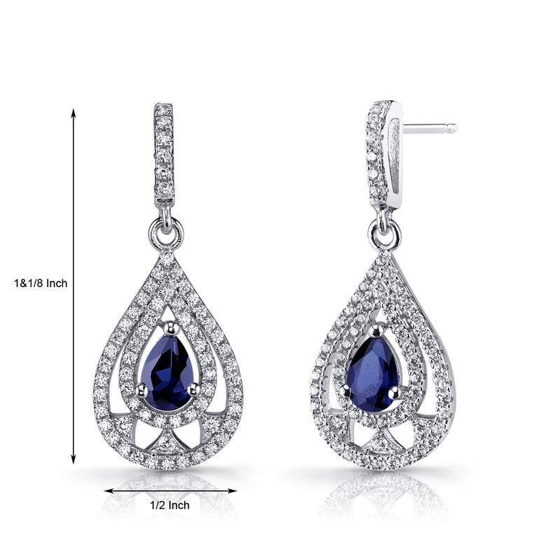 Sterling Silver 1ct Created Sapphire Pear Dangling Earrings