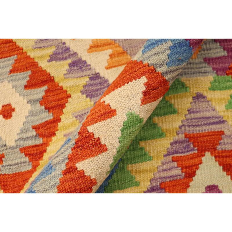 Bohemian Turkish Kilim Jalen Rust Blue Hand-Woven Wool Rug - 3'4'' x 6'5''