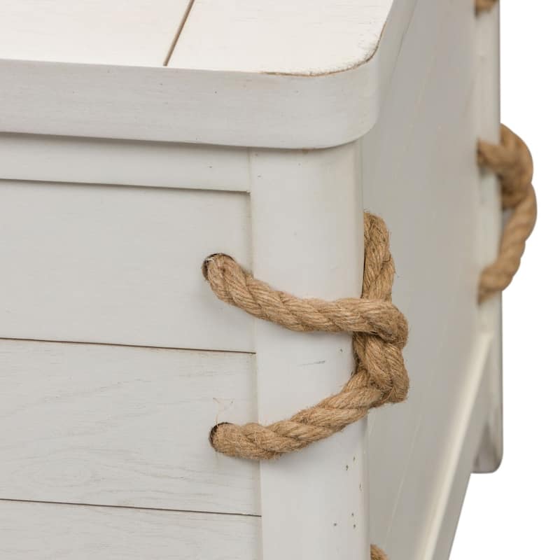 Dockside White Storage Trunk with Cedar Lining, Rope Accents, Wheeled