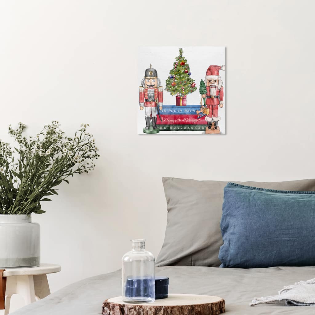 Wynwood Studio Prints Holiday Christmas Books and Holiday Cheer Red and Red Modern & Contemporary Wall Art Canvas Print