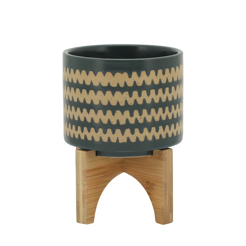 5" Zig-zag Planter with Stand, Teal 7.0"H - 5.0" x 5.0" x 7.0" - Green - 5.0" x 5.0" x 7.0"