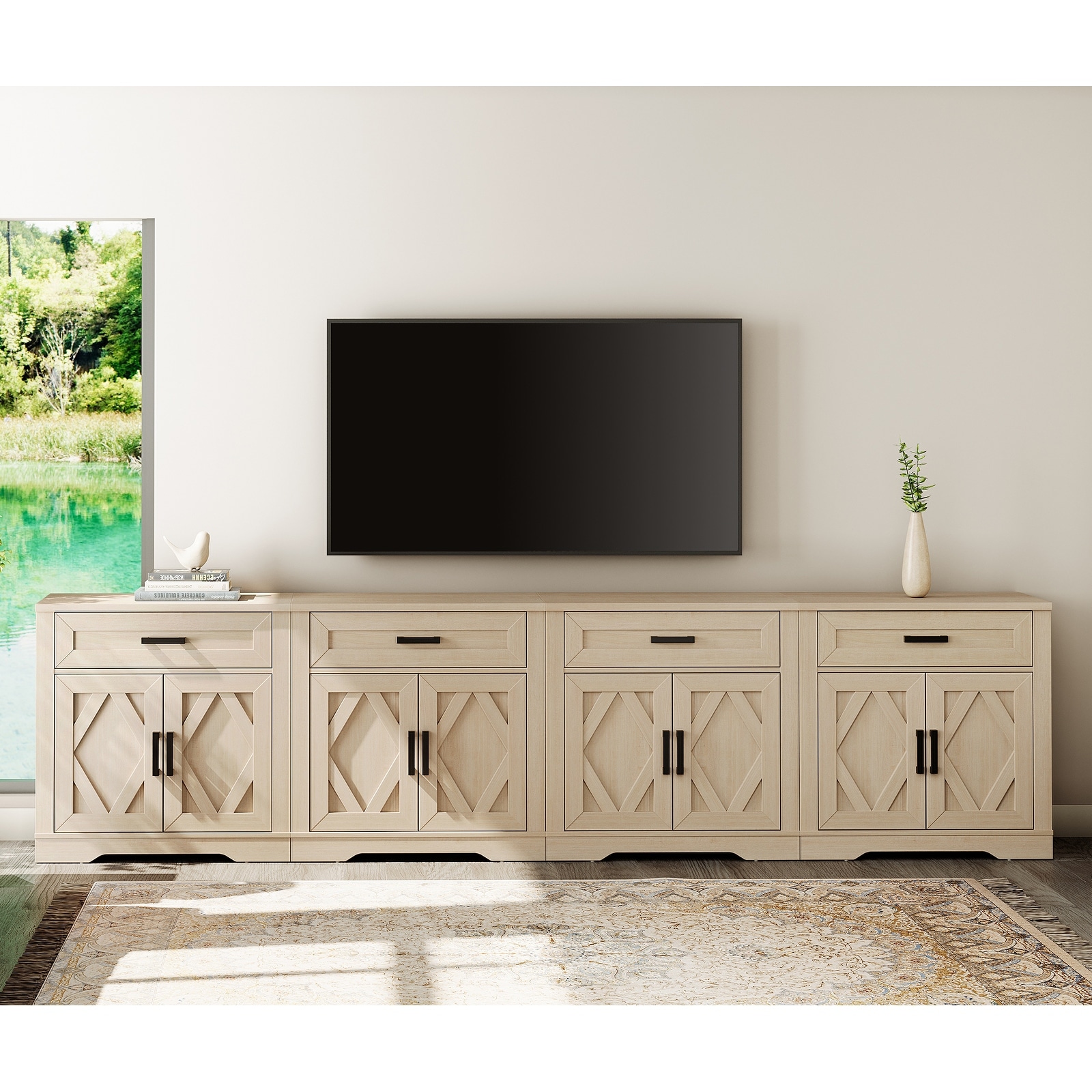 Farmhouse Entertainment Center with Storage Barn Door Cabinet for 50"-130" TVs