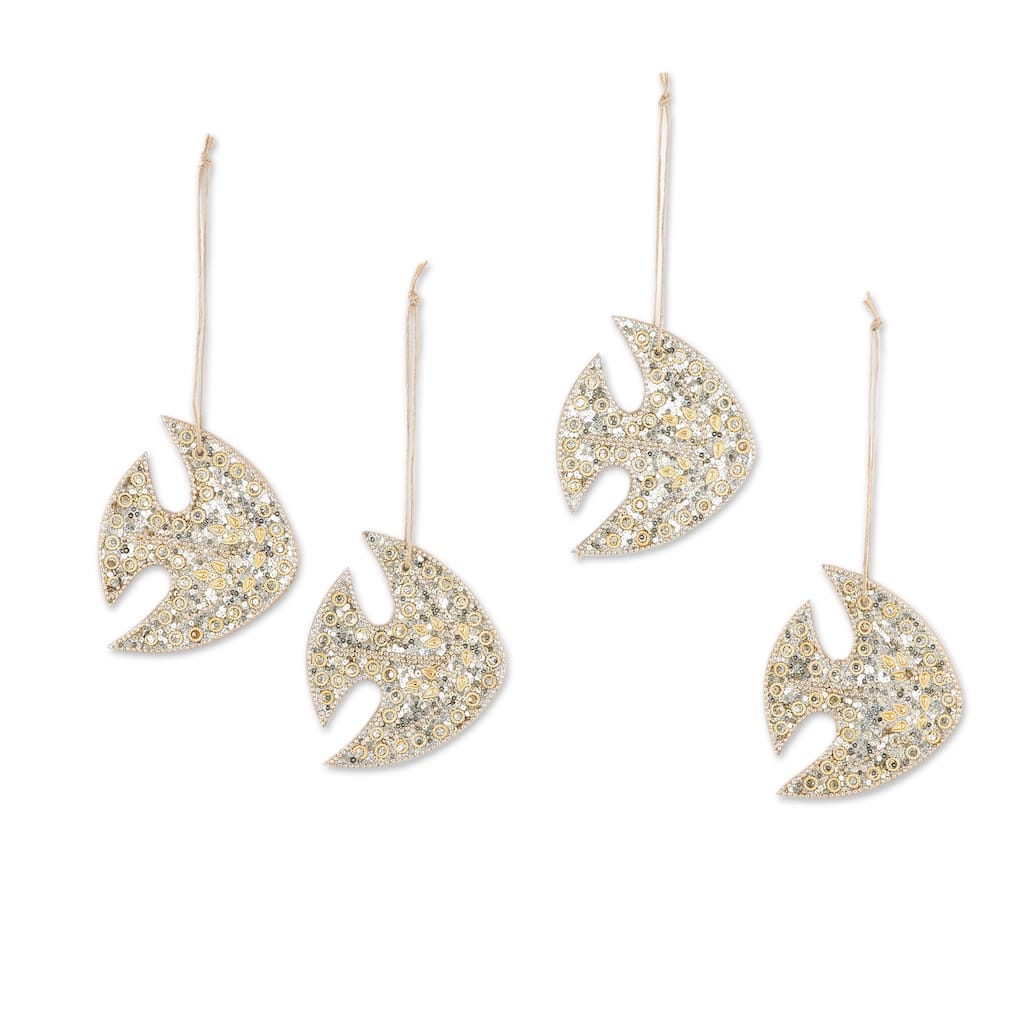 Novica Handmade Shiny Ocean Beaded Wood Ornaments (Set Of 4)