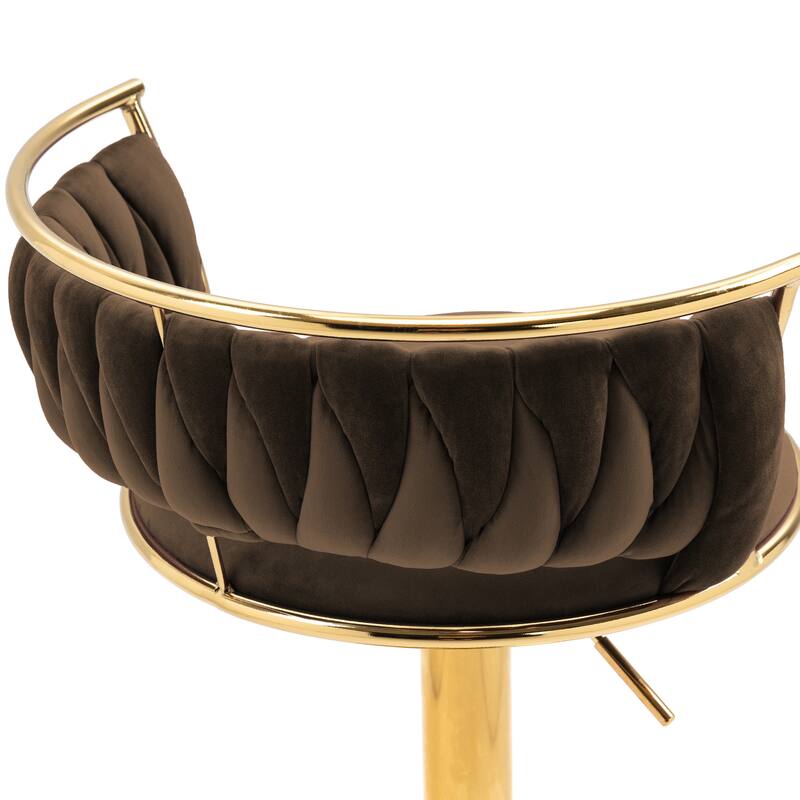 4 Set Modern Velvet Adjustable Swivel Bar Stools with Metal Frame