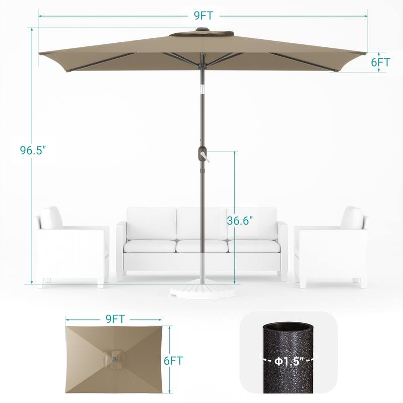 BONOSUKI 6x9FT Patio Market Umbrellas Table Umbrella with Tilt Button