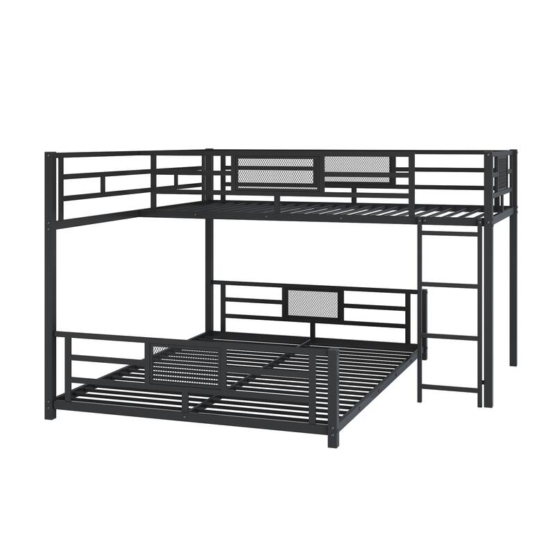 L-Shaped Twin Over Full Metal Bunk Bed in Black