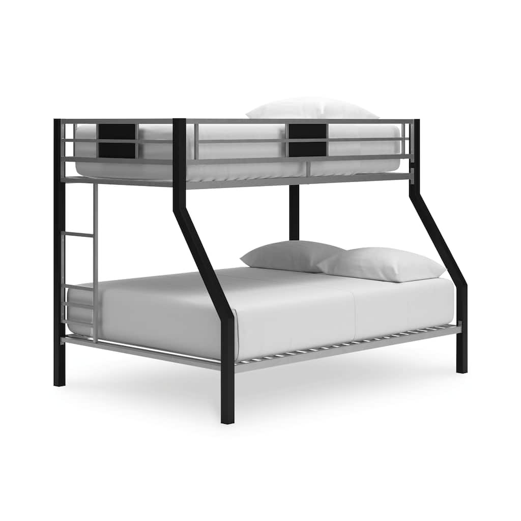 Pala Twin Over Full Bunk Bed, Guard Rails, Black and Gray Metal Frame