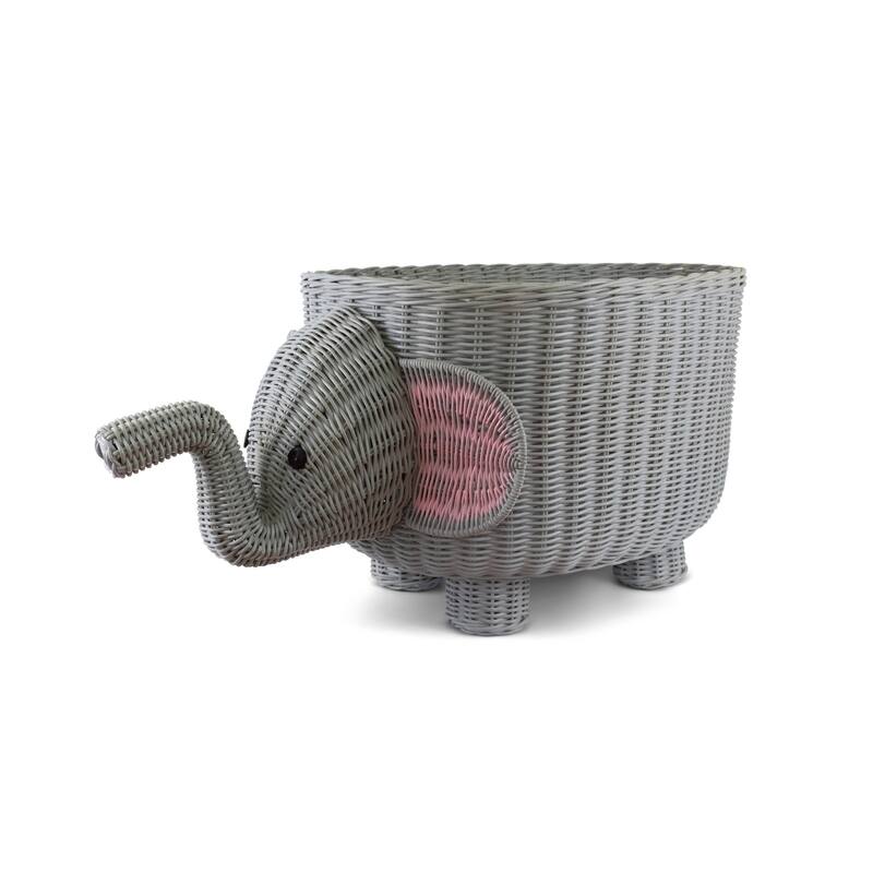 28" Large Hand Woven Gray Elephant Rattan Storage Basket Bin Shelf Organizer Handmade Gift Wicker