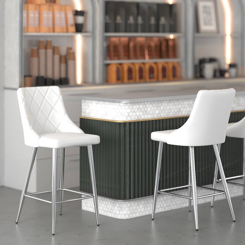 Contemporary Faux Leather and Metal 26" Counter Stool, Set of 4