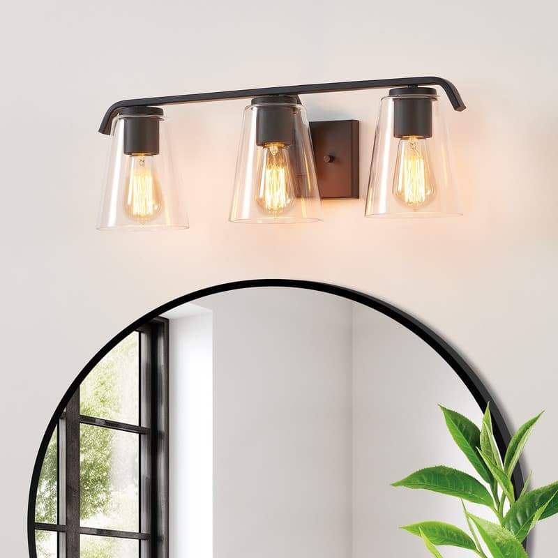 KAWOTI 22.25’’ 3-Light Painted Black Vanity Light with Clear Glass Shades - L22.25" * D7.5" * H7.3"