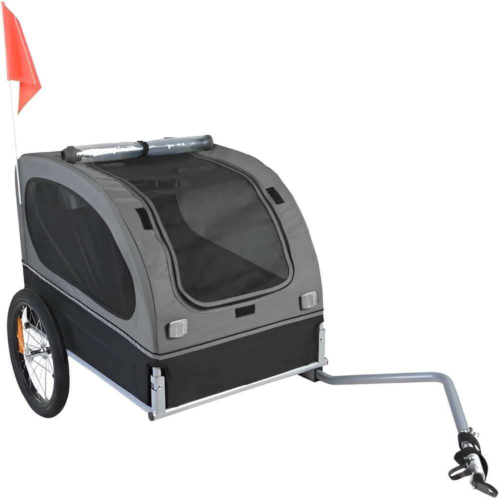 Black-Grey Carbon Steel Pet Bike Trailer, Foldable and 88lb Capacity - 31.5" L x 21" W x 20.8" H