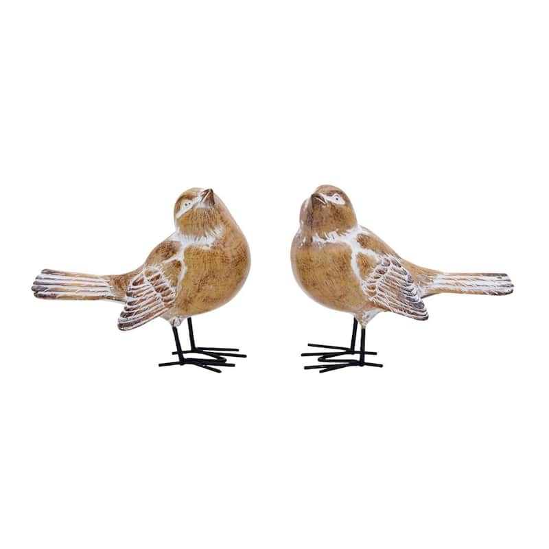 Transpac Resin Brown White Bird Metal Legs Set of 2 Home Decorations Spring