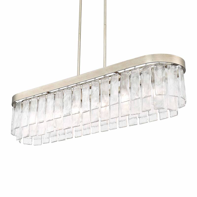 Ciara 6-Light Linear Pendant in White Gold with Hammered Water Glass