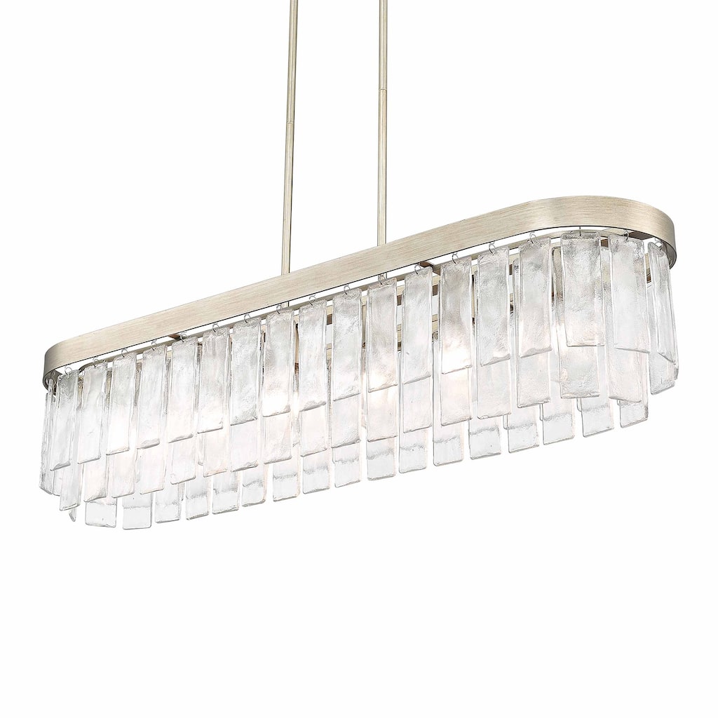 Ciara 6-Light Linear Pendant in White Gold with Hammered Water Glass