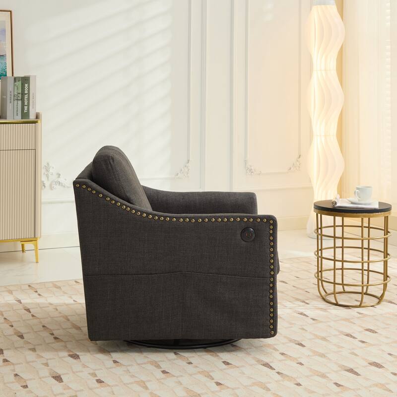 Dark Grey Modern 30.3" Upholstered Accent Chair with USB and Side Pocket for Living Room