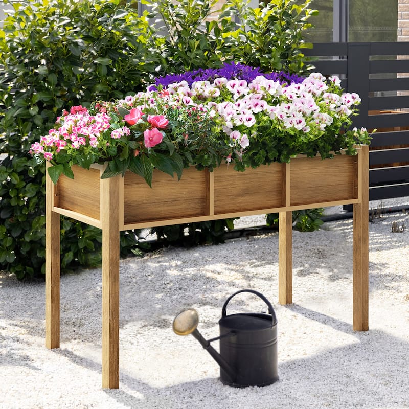 Moasis Poly Wood Raised Garden Bed Planter Box Stand for Backyard Patio Balcony - 47"x18"x30" - Brown