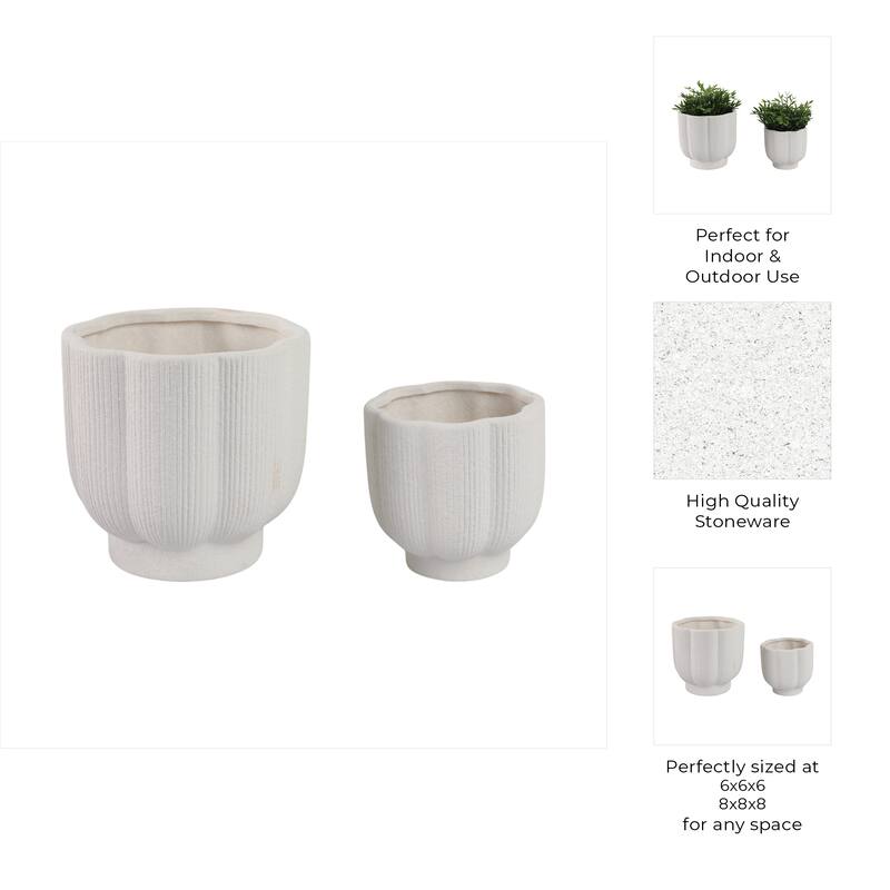Stoneware Scallop Shaped Planters Decorative Containers (Set of 2) - 8" x 8" x 8"