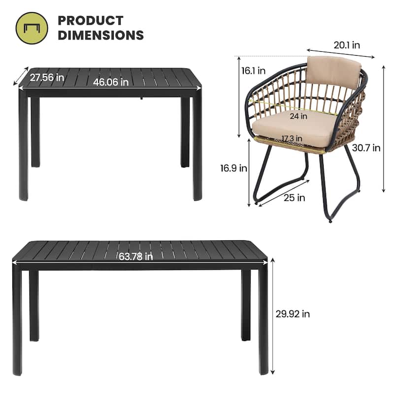 7-Piece Outdoor Patio Dining Set Expandable Rectangular Aluminum Dining Table with PE Rattan Dining Chairs