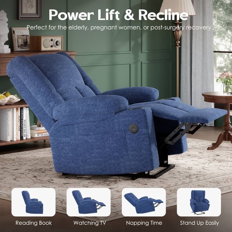 Massage Chair with USB Ports & Cup Holders, Power Lift Recliner Chair, Lounge Chaise Chair with Heat Function