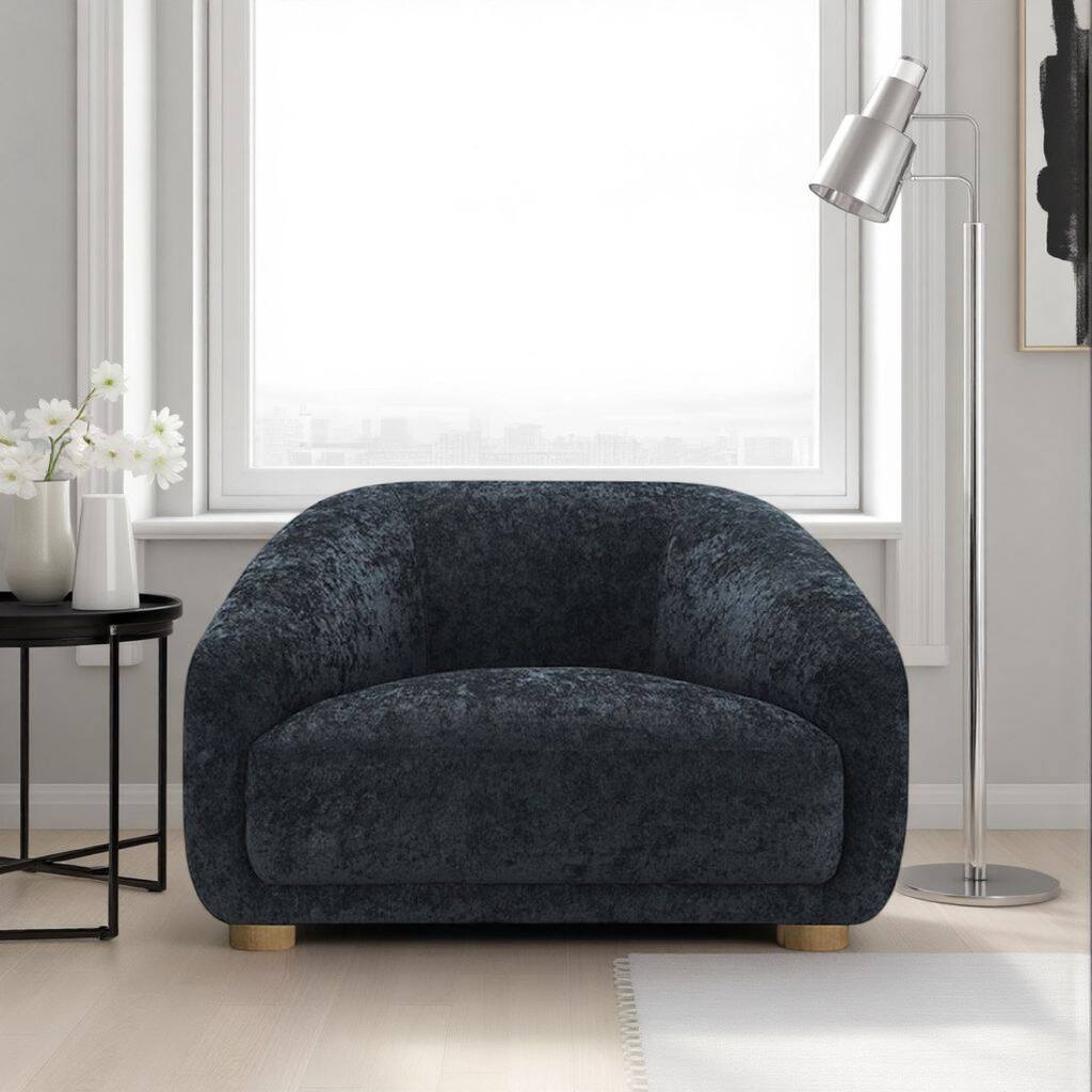 Oliver Accent Chair with Round Back Sloped Arms, Soft Black Chenille