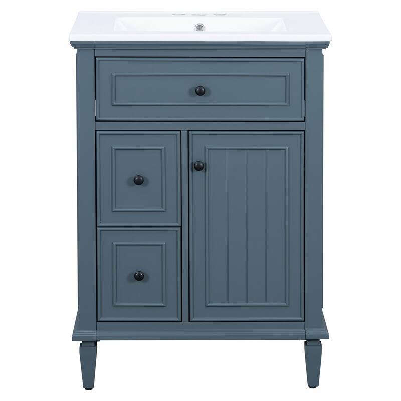 24" Bathroom Vanity with Sink, Bathroom Vanity Cabinet with One Flip Drawer and Two Drawers, Adjustable Shelf