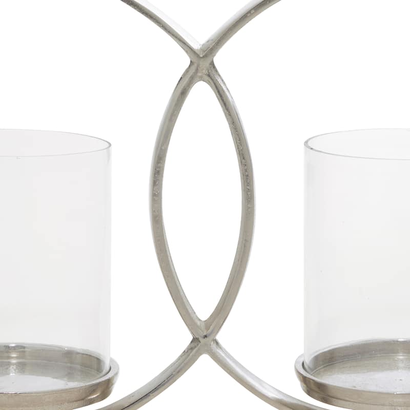 Aluminum Metal Geometric Overlapping Rings Pillar 3 Plate Candelabra - Silver - Roche River Decor - 5"W x 26"L x 11"H