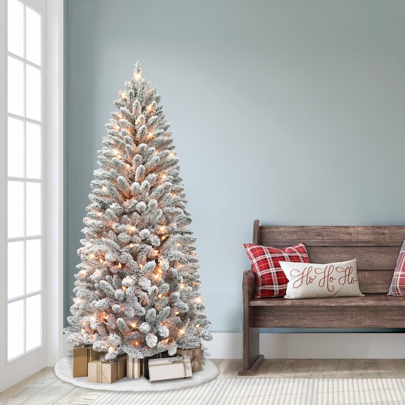 Puleo International 6 ft. Pre-Lit Flocked Carson Pine Artificial Christmas Tree
