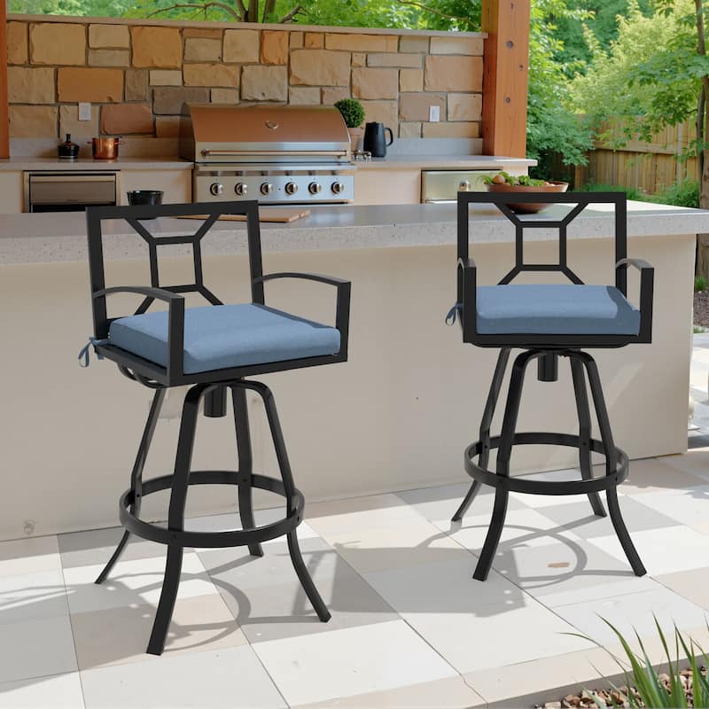 Outdoor Premium All-Aluminum Bar Height Bar Stools with Sunbrella Cushions - Spectrum Denim - 2PC