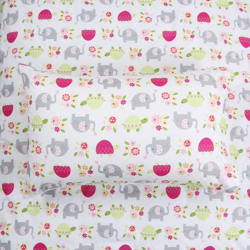3-Piece Cotton Toddler Sheet Set for Kids Boys & Girls (Animals, Fish, Sports, Floral) - Floral Pink Animal Friends - Toddler