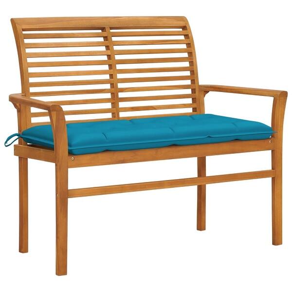 slide 2 of 10, vidaXL Patio Bench with Light Blue Cushion 44.1" Solid Teak Wood - 44.1" x 21.7" x 37"