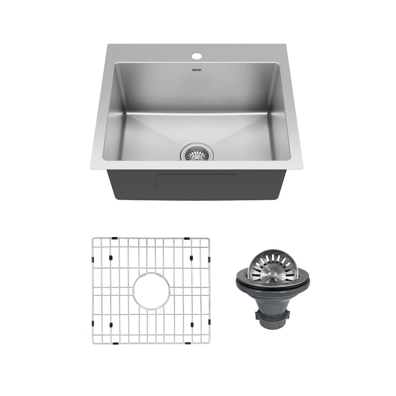 Karran Top Mount Stainless Steel 25 in. 16-Gauge Drop-In Single Bowl Kitchen Sink Kit