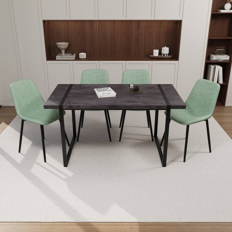Modern Style 5-Piece Dining Set with Rectangular Metal Base Table and 4 Square Corner Suede Dining Chairs