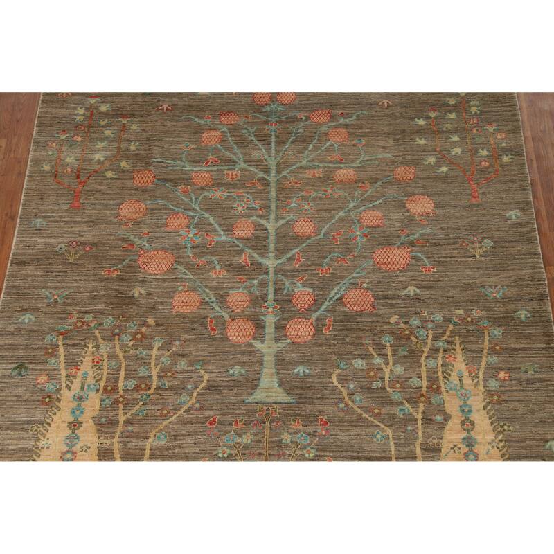 Hand Knotted Oriental 100% Wool Carpet Transitional Floral Brown Oushak Area Rug - 8' 11'' X 6' 1''