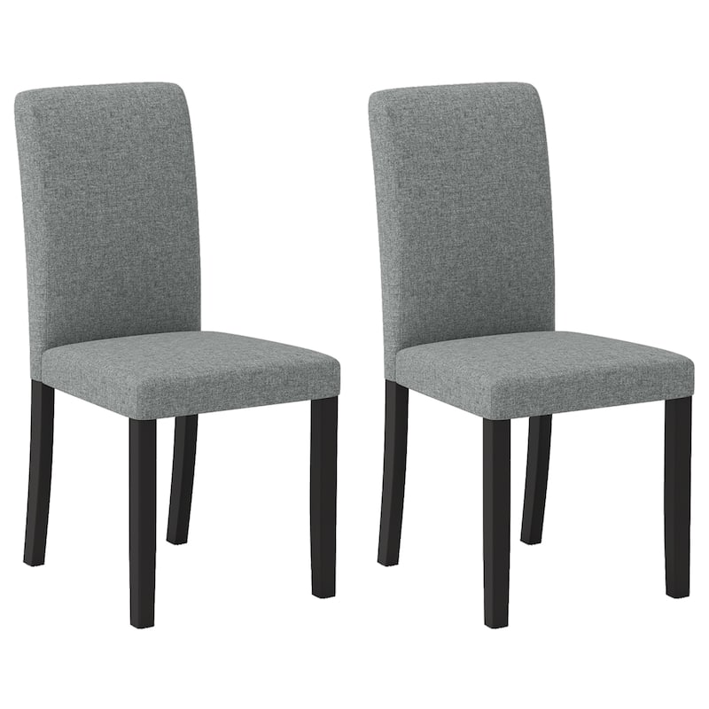 Modern Set of 2 Grey Dining Chair with Black Rubber Wood Frame and Ergonomic High Backrest - 17.5" x 22" x 37"