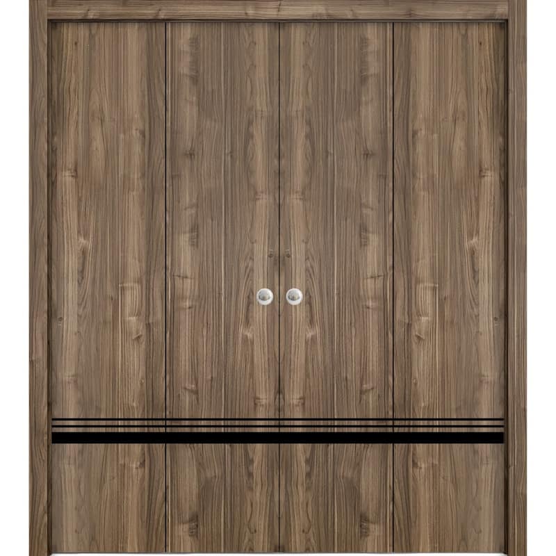 Double Bi-fold Doors Planum 0012 Walnut with Sturdy Tracks - Brown - 72" x 84" (4* 18x84)