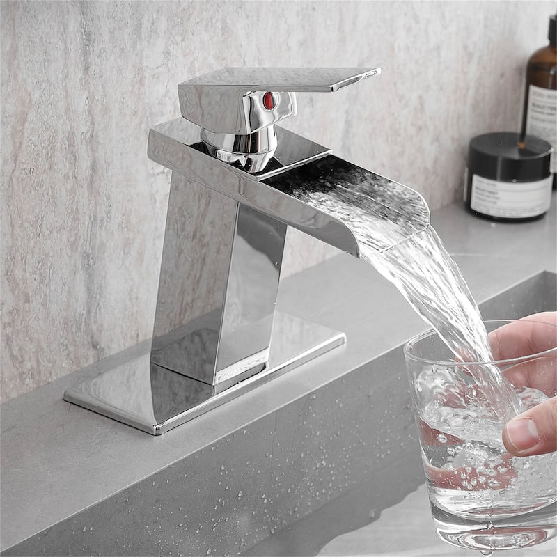 Single Handle Bathroom Faucet with Deck Plate 304 Stainless Steel 1 Hole Modern Bathroom Sink Basin Faucets